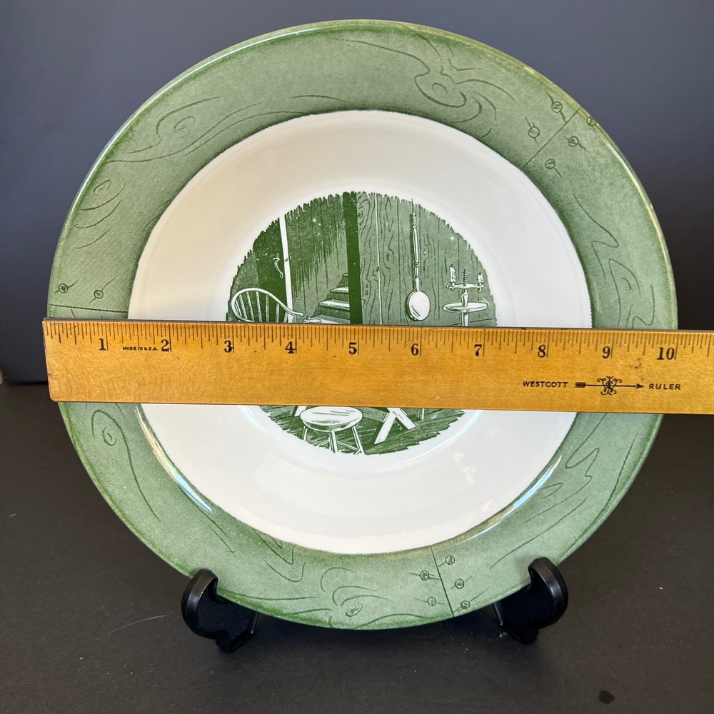 Royal China Colonial Homestead Green Transferware Soup Bowls Set of 2 Vintage - Picture 2 of 6